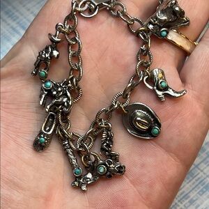 Sterling-Look Western Charm Bracelet with Turquoise Accents